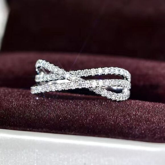 925 Sterling Silver Cubic Zirconia Cross Ring Size 6.5 - Picture 2 of 8